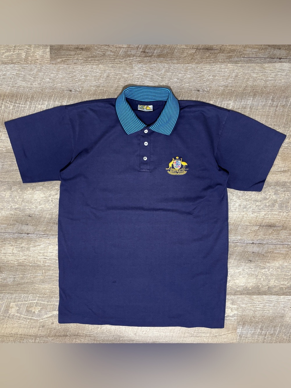 Vintage Australia Rugby Polo Shirt Men's M Blue Gold Embroidered Crest Y2K READ